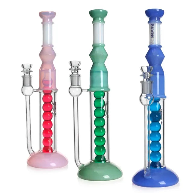 Colorful Glycerin Bong with A Row of Freezable Balls 15 Inches